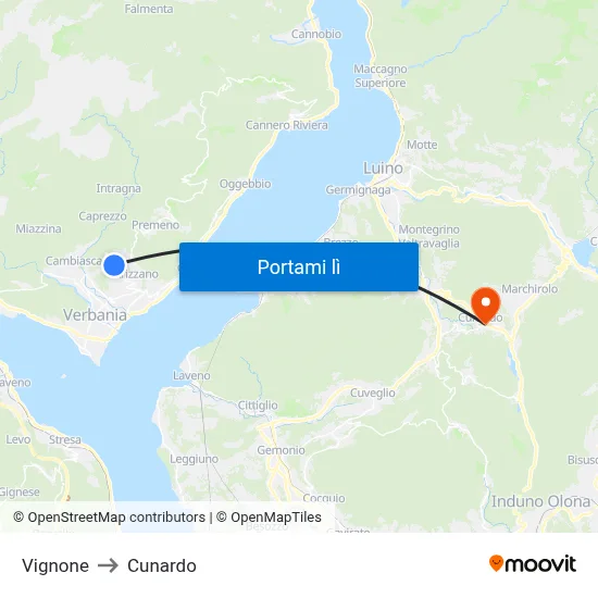Vignone to Cunardo map
