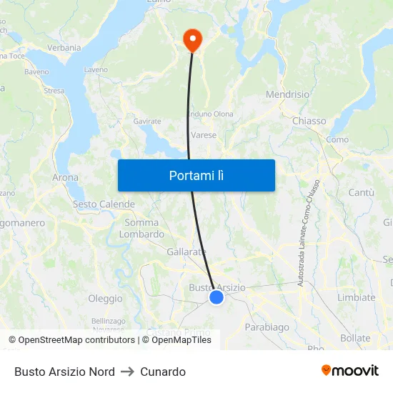 Busto Arsizio Nord to Cunardo map