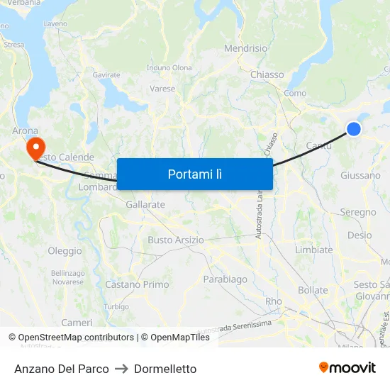 Anzano Del Parco to Dormelletto map