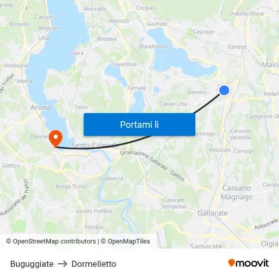 Buguggiate to Dormelletto map
