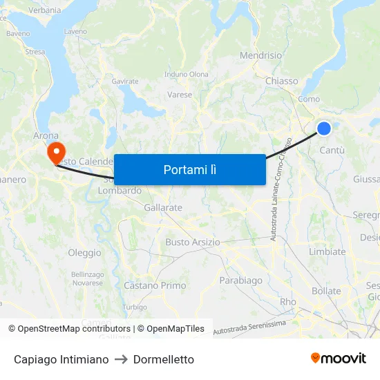 Capiago Intimiano to Dormelletto map