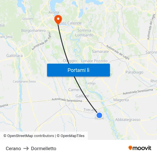 Cerano to Dormelletto map