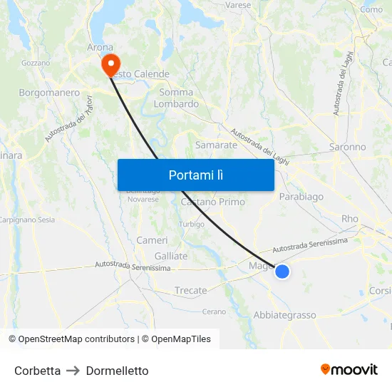 Corbetta to Dormelletto map