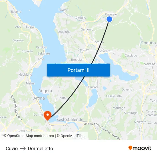 Cuvio to Dormelletto map