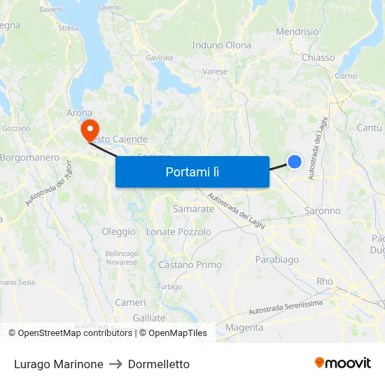 Lurago Marinone to Dormelletto map