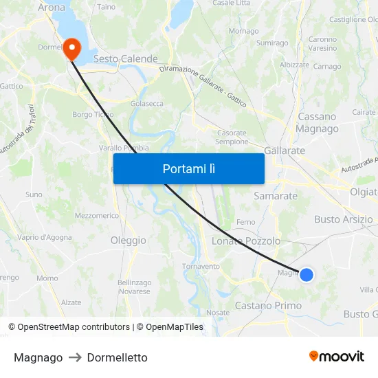 Magnago to Dormelletto map