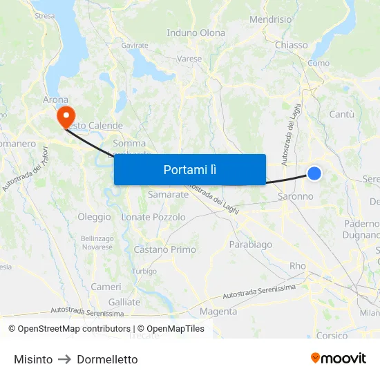 Misinto to Dormelletto map