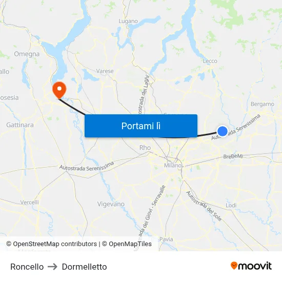 Roncello to Dormelletto map