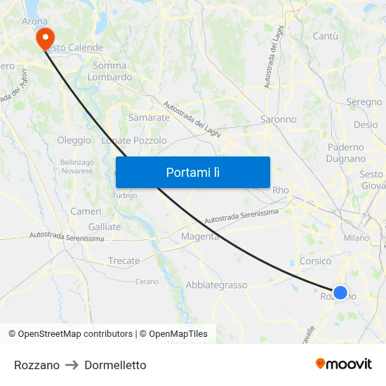 Rozzano to Dormelletto map