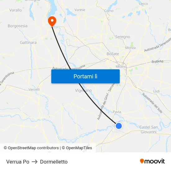 Verrua Po to Dormelletto map