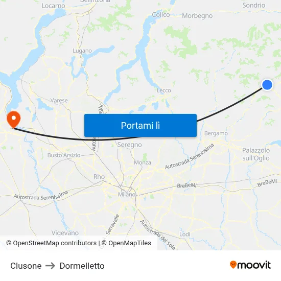 Clusone to Dormelletto map