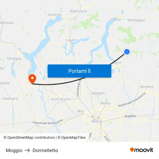 Moggio to Dormelletto map