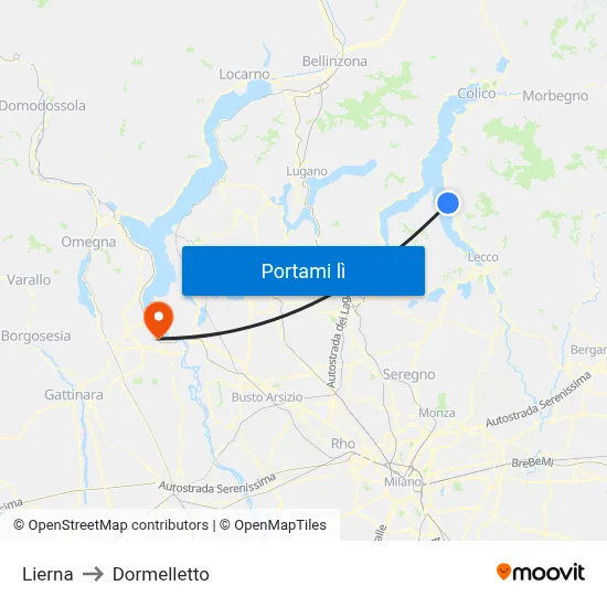 Lierna to Dormelletto map