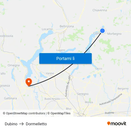 Dubino to Dormelletto map