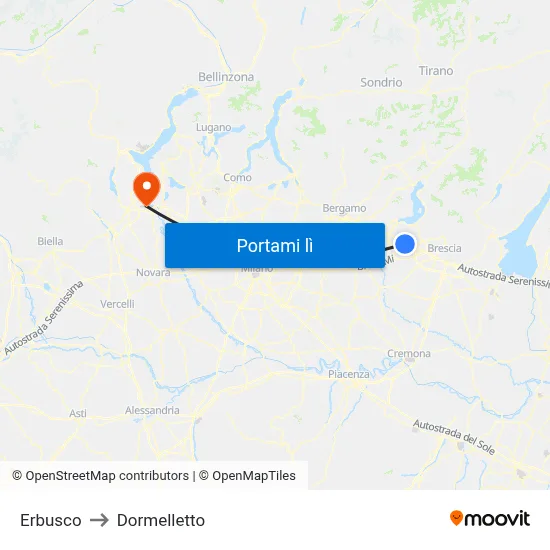 Erbusco to Dormelletto map