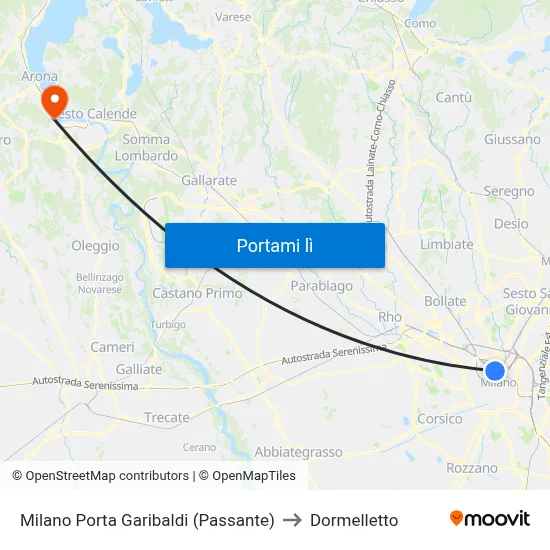 Milano Porta Garibaldi (Passante) to Dormelletto map