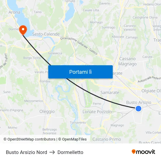 Busto Arsizio Nord to Dormelletto map