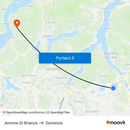 Annone Di Brianza to Dumenza map