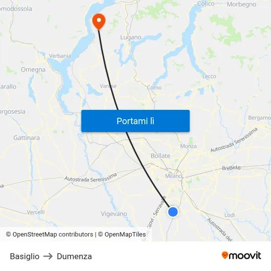 Basiglio to Dumenza map