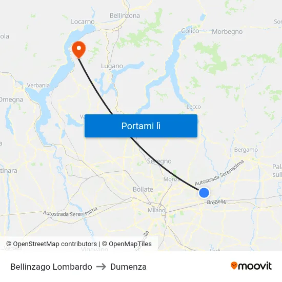 Bellinzago Lombardo to Dumenza map