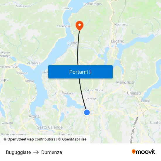 Buguggiate to Dumenza map