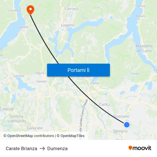 Carate Brianza to Dumenza map