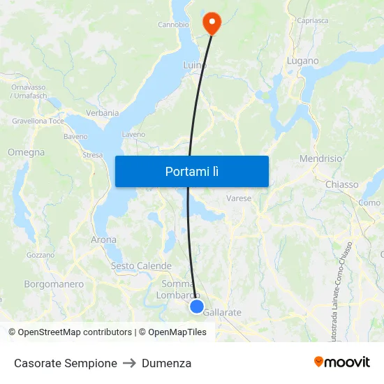 Casorate Sempione to Dumenza map