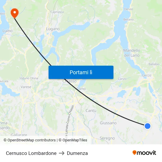 Cernusco Lombardone to Dumenza map