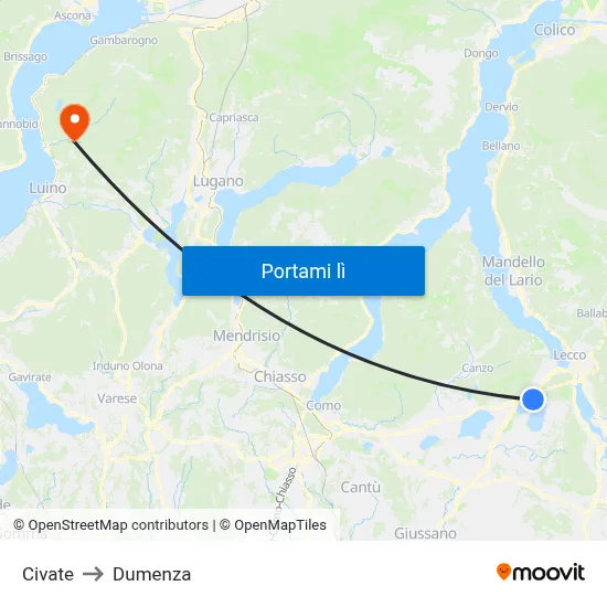 Civate to Dumenza map