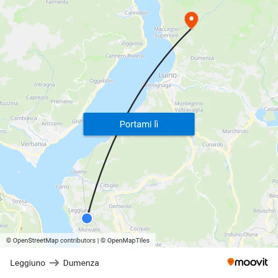 Leggiuno to Dumenza map