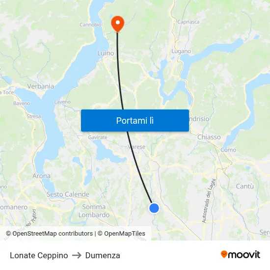 Lonate Ceppino to Dumenza map