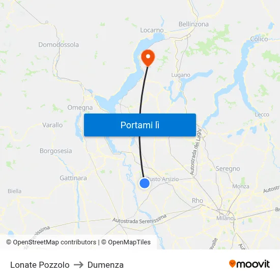 Lonate Pozzolo to Dumenza map
