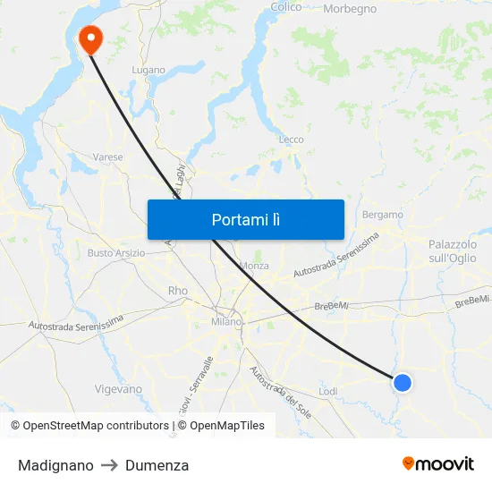 Madignano to Dumenza map