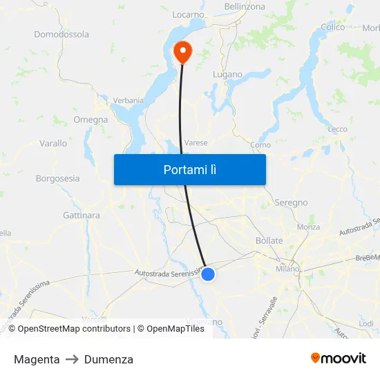 Magenta to Dumenza map