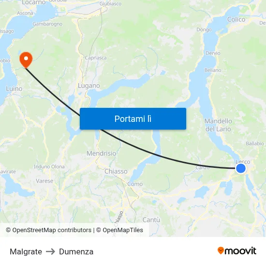 Malgrate to Dumenza map