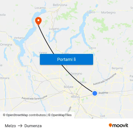 Melzo to Dumenza map