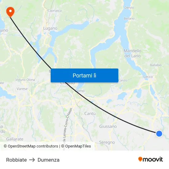 Robbiate to Dumenza map