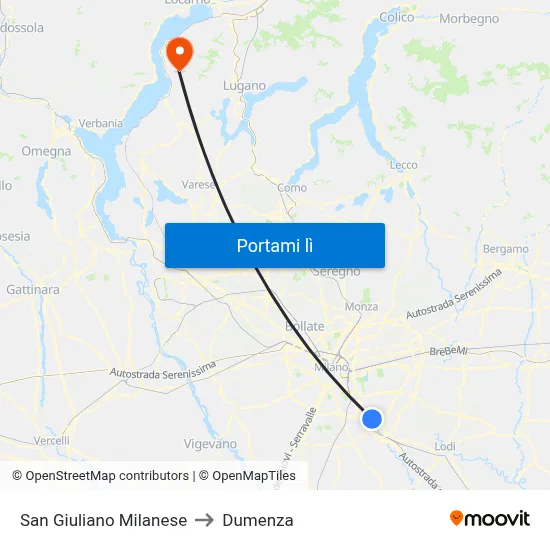 San Giuliano Milanese to Dumenza map