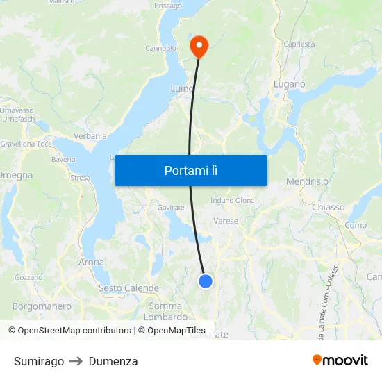 Sumirago to Dumenza map