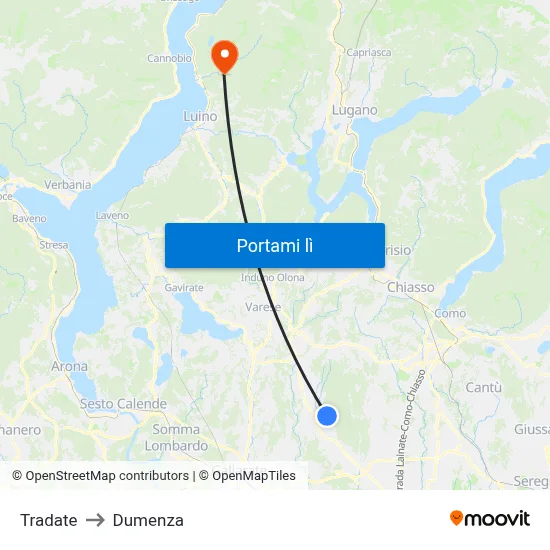 Tradate to Dumenza map