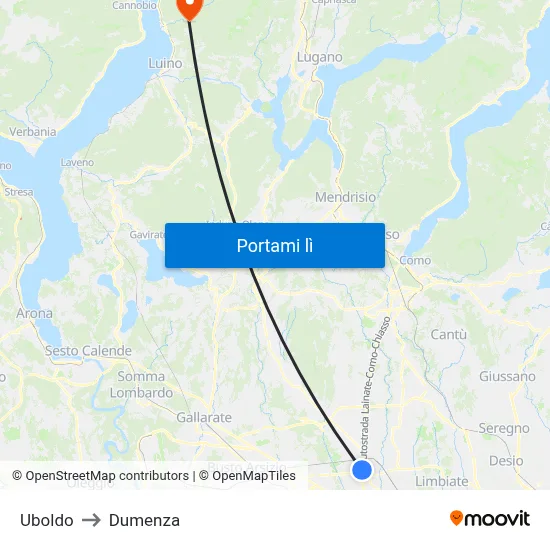 Uboldo to Dumenza map