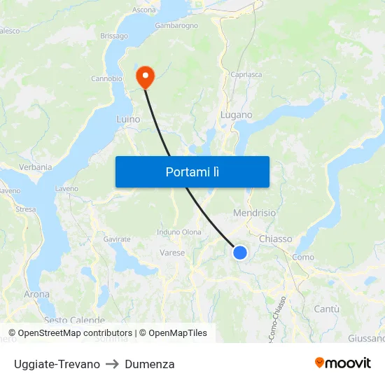Uggiate-Trevano to Dumenza map