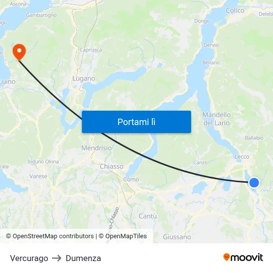 Vercurago to Dumenza map