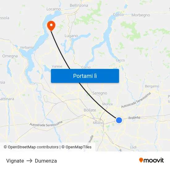 Vignate to Dumenza map