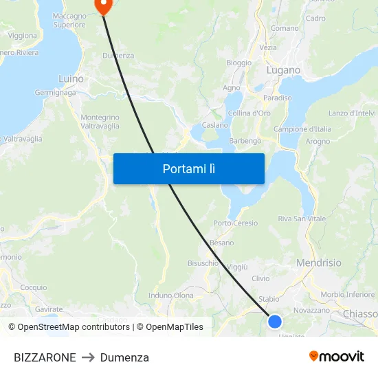 BIZZARONE to Dumenza map