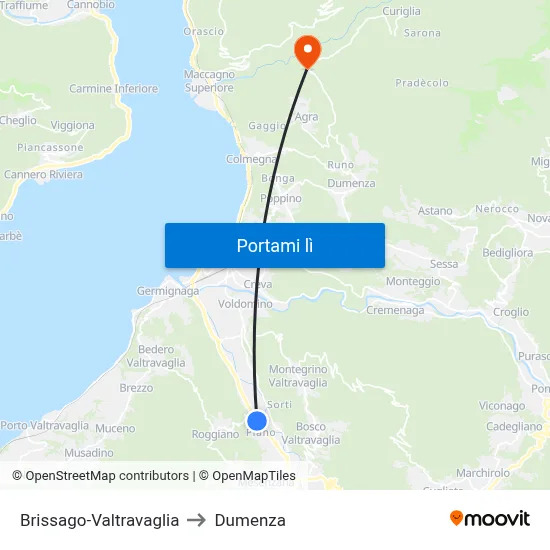 Brissago-Valtravaglia to Dumenza map