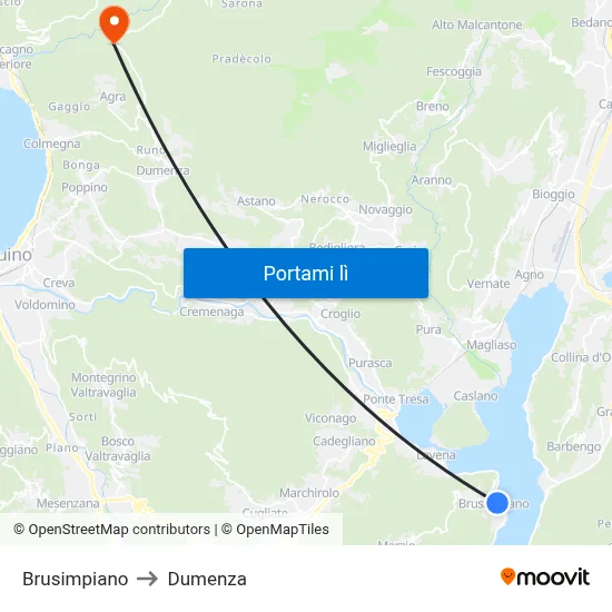 Brusimpiano to Dumenza map