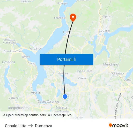 Casale Litta to Dumenza map