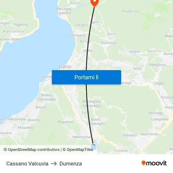 Cassano Valcuvia to Dumenza map