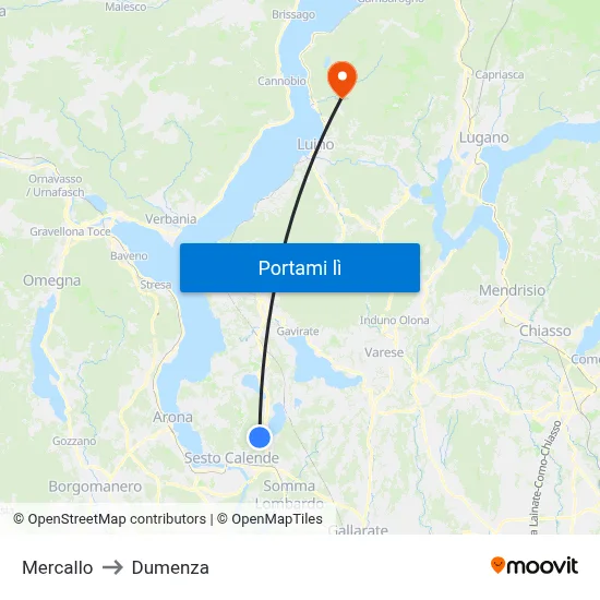 Mercallo to Dumenza map